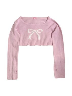 “Sugar Thrillz Pink Bow Cropped Sweater Coquette Fairycore XXL with thumbholes